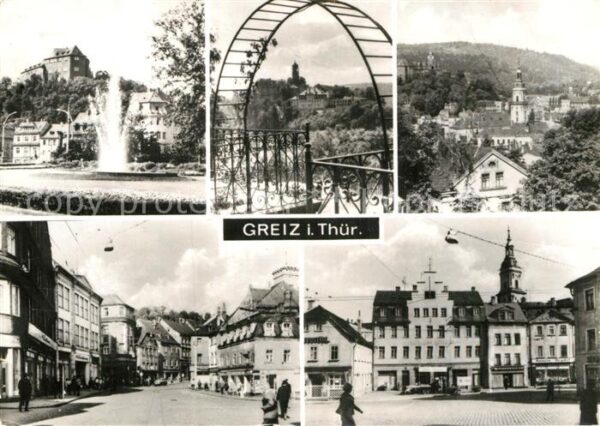 Greiz Thueringen Teilansichten Fontäne Ortsmotiv mit Kir