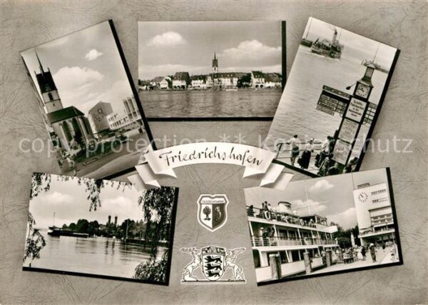 Friedrichshafen Bodensee Ansicht vom See aus Kirche Hafen Fähre