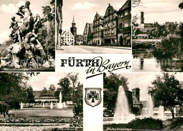 Fuerth Bayern Kunstbrunnen Grüner Markt Rathaus Stadt