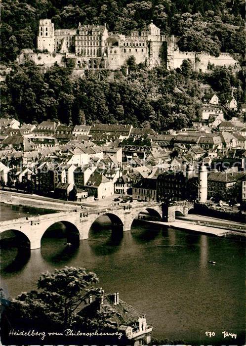 Heidelberg Neckar Blick vom Philosophenweg mit Schloss