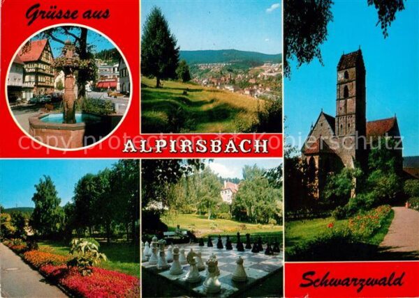 Alpirsbach Brunnen Panorama Kirche Kurpark Gartens