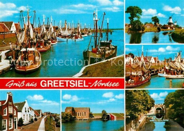 Greetsiel Bootshafen Mühlen Fischerboote Teilansi