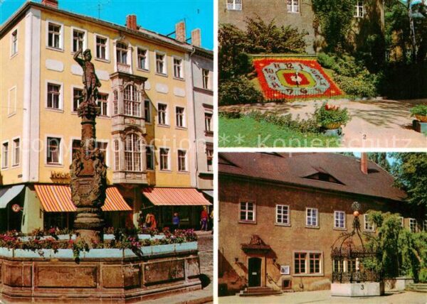 Zittau Marsbrunnen am Markt Blumenuhr Stadtmus