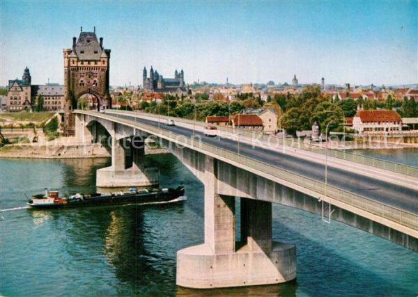 Worms Rhein Nibelungenbrücke Frachtkahn