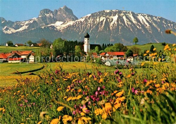 Seeg Blumenwiese Ortsansicht mit Kirche Blic
