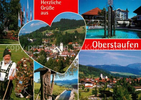 Oberstaufen Gesamtansicht mit Alpenpanorama Brunnen