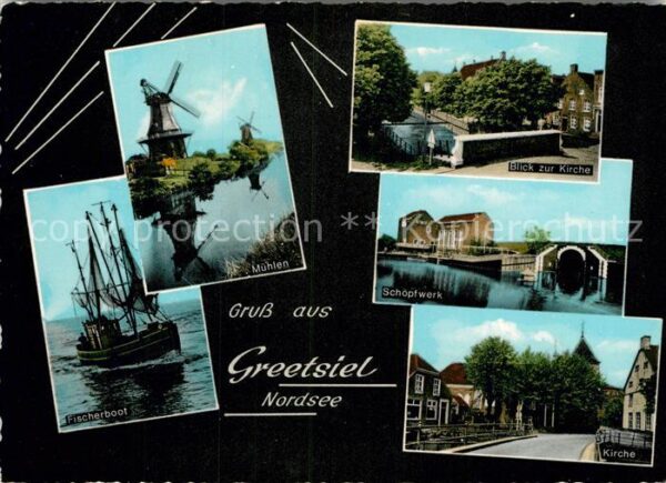 Greetsiel Fischerboot Mühlen Kirche Schöpfwerk Ki