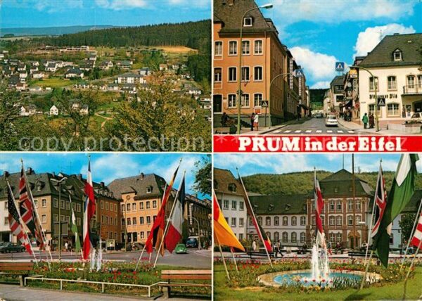 Pruem Eifel Panorama Waldstadt Springbrunnen Fahnen