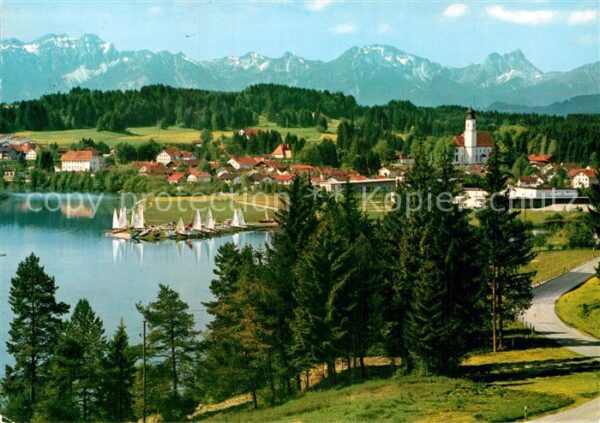 Lechbruck See Panorama mit Tiroler und Allgäuer Alpen