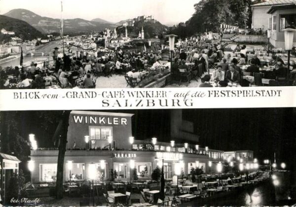 Salzburg Oesterreich Blick vom Grand Cafe Winkler auf die Fe