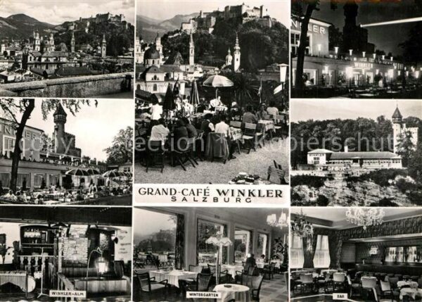 Salzburg Oesterreich Grand Cafe Winkler Terrasse Blick zur F