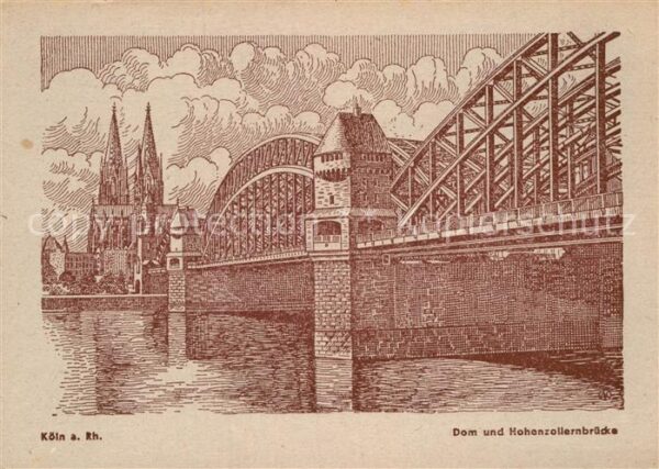 Koeln Rhein Dom und Hohenzollernbrücke Zeichnung Kü