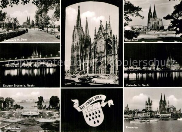 Koeln Rhein Rheinpark mit Dom Deutzer Brücke Tanzbr