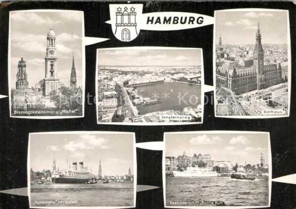 Hamburg Bismarckdenkmal und Michel Wahrzeichen