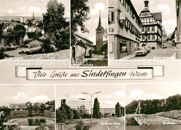 Sindelfingen Ortsansicht mit Kirche Rathaus Freibad