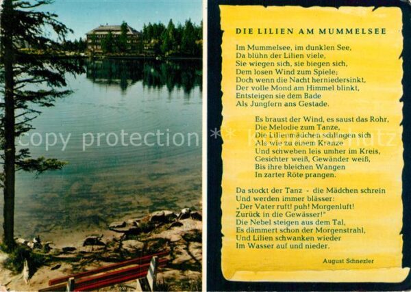 Gedicht auf AK Die Lilien am Mummelsee Berghotel