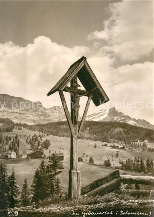 Foto Popp Nr. 2345 Grödnertal Dolomiten Wegkreuz