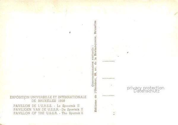 Exposition Universelle Bruxelles 1958 Pavillon de l'U.R.S.S. Spoutnik II – Bild 2