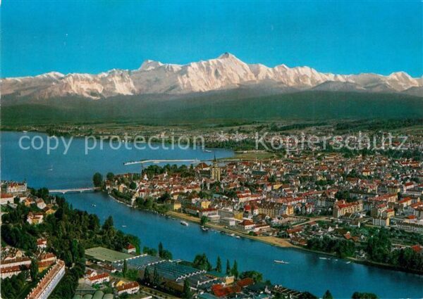 Konstanz Bodensee Fliegeraufnahme mit Seepartie Alpen