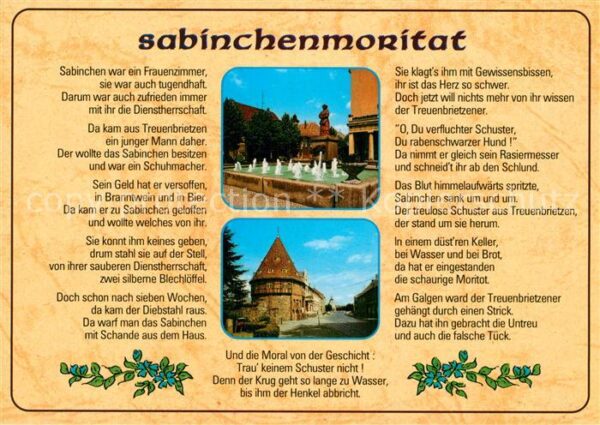 Treuenbrietzen Sabinchenmoritat Sabinchenbrunnen Heima