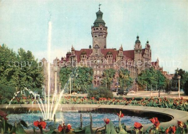 Leipzig Neues Rathaus Springbrunnen Messestadt