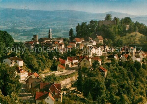Lindenfels Odenwald Ortsansicht mit Kirche und Burgruine Lu