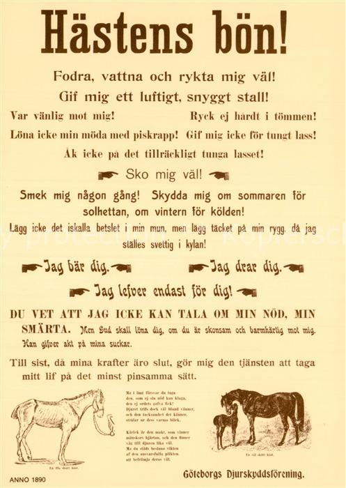 Goeteborg Hästens bön Pferdegebet 1890 Repro
