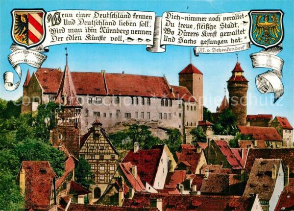 Nuernberg Burg von Süden Altstadt Gedicht Wappen