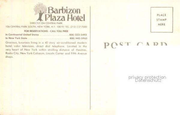 New York City Barbizon Plaza Hotel on Central Park – Bild 2