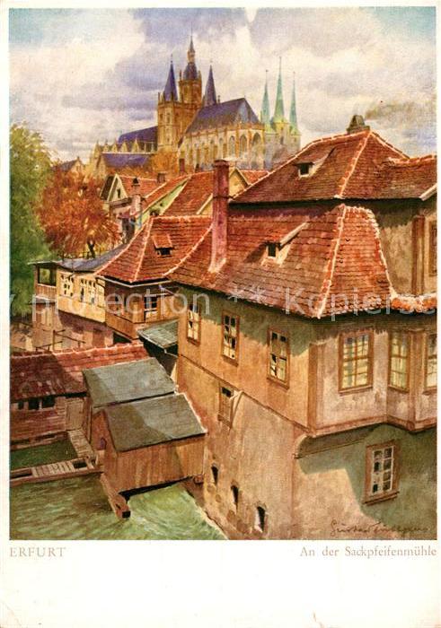 Erfurt Sackpfeifenmühle Aquarell Gustav Lüttge