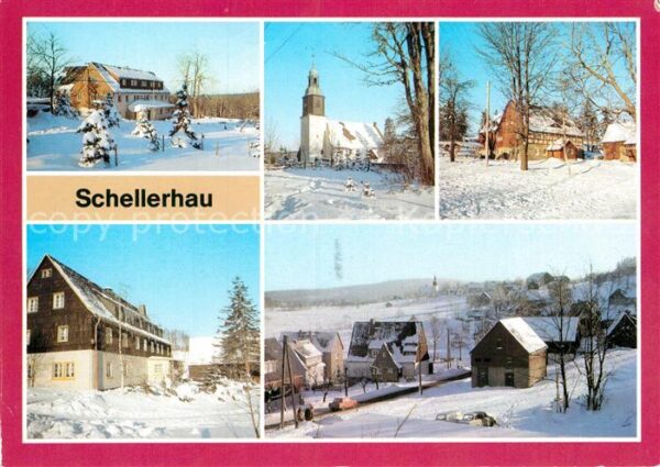 Schellerhau Teilansichten mit Kirche Winterlandscha