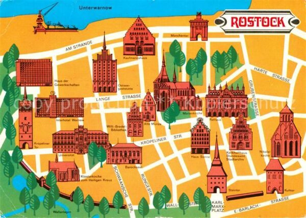 Rostock Stadtplan mit Sehenswürdigkeiten der St