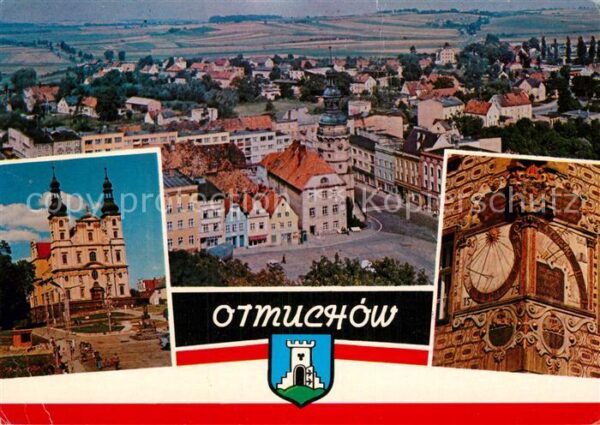 Otmuchow Stadtpanorama Kirche Sonnenuhr