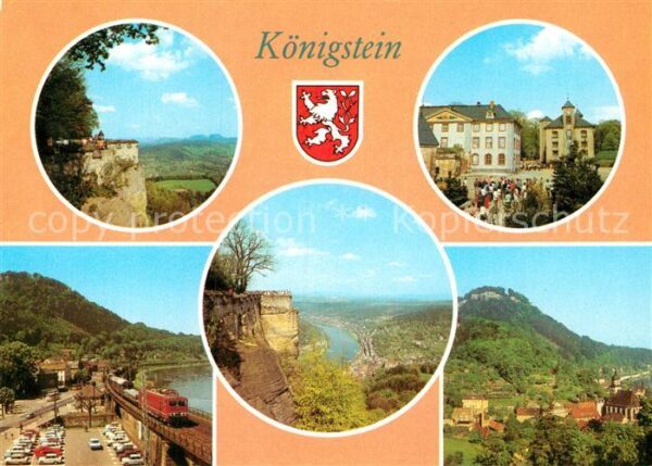 Koenigstein Saechsische Schweiz Panorama Elbtal Eisenbahn Gebäude Wappe