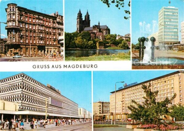Magdeburg Hasselbachplatz Elbe mit Dom Karl Marx