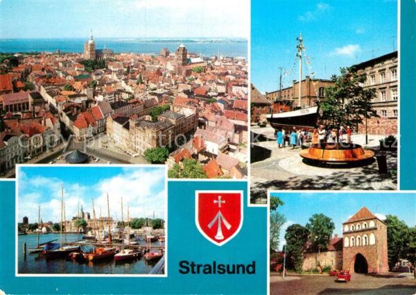 Stralsund Mecklenburg Vorpommern Blick von St Marien Kutter am Meeresmus