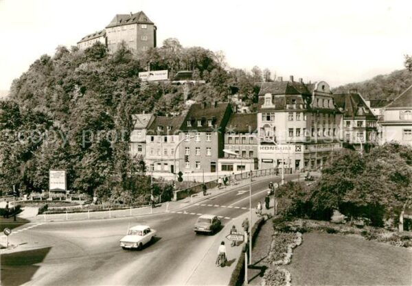 Greiz Thueringen Blick zur Friedensbrücke und Oberes Sch