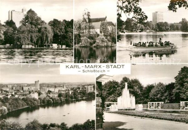 Karl-Marx-Stadt Schlossteich Bootfahren Fontäne Wassers