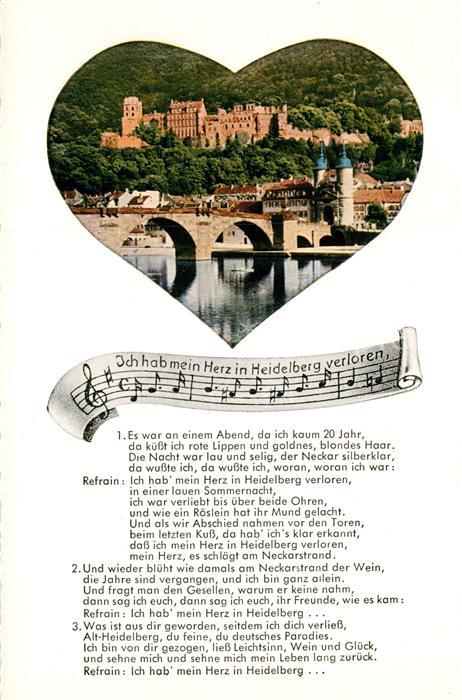 Liederkarte Ich hab mein Herz in Heidelberg verlore