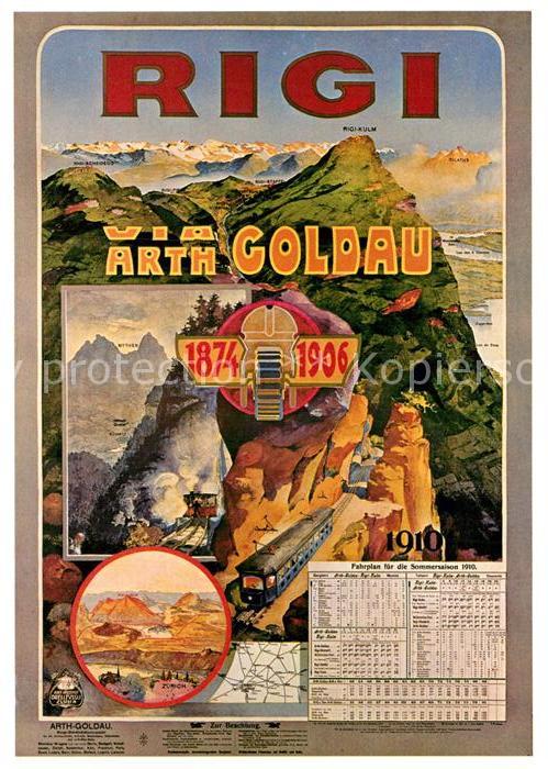 Zahnradbahn Arth-Rigi-Bahn Plakat 1910 Fahrplan