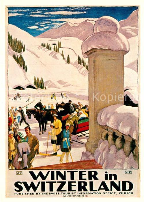 Pferdeschlitten Emile Cardinaux Plakat Verkehrszentrale