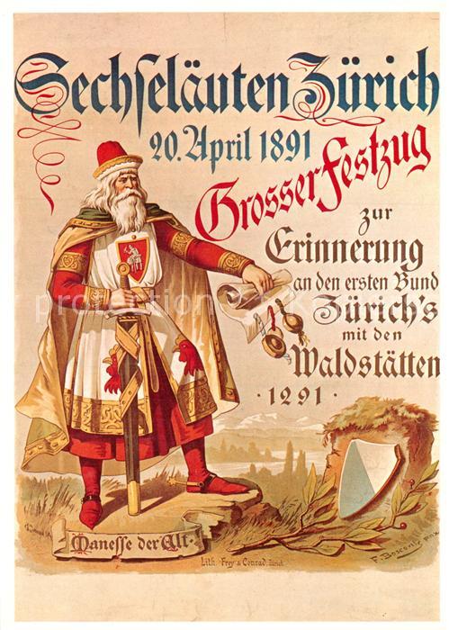 Kuenstlerkarte F. Boscovitz Plakat Sechseläuten-Zünfte