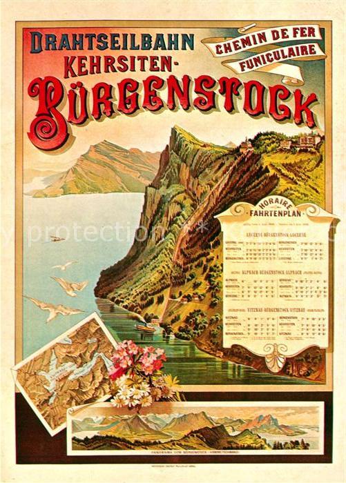 Drahtseilbahn Kehrsiten-Bürgenstock Plakat 1892 O. Tr