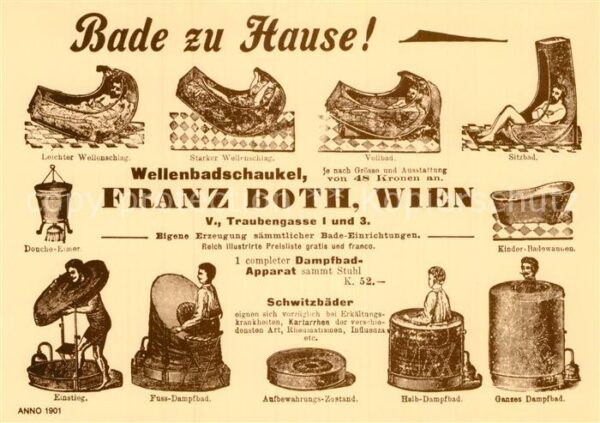 Werbung Reklame Wellenbadschaukel Franz Both Wien 1901