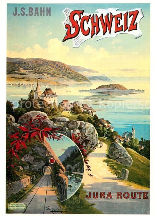 Eisenbahn Jura-Simplon-Bahn Plakat 1895 F. Hugo d