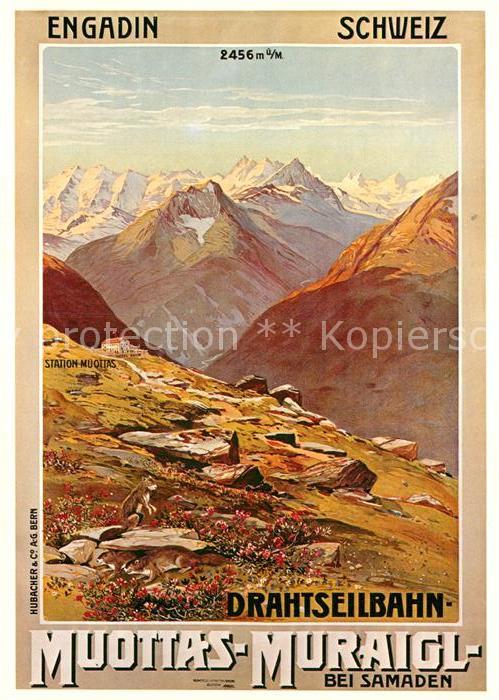 Drahtseilbahn Muottas-Muraigl Plakat 1908 Engadin
