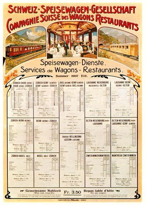Eisenbahn Plakat Speisewagengesellschaft 1907