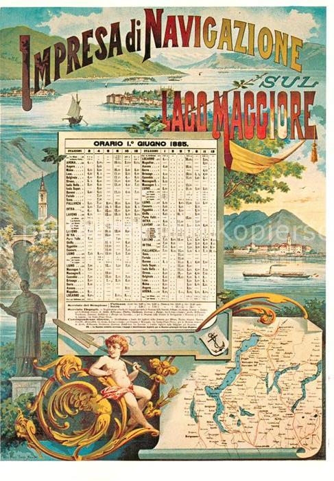 Dampfer Seitenrad Plakat Schiffahrt Lago Maggiore 1855 Fa