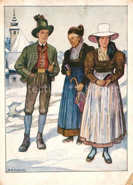 Trachten Ostmark Künstlerkarte M.E. Fossel Ausse