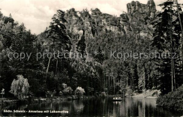 Saechsische Schweiz Amselsee mit Lokomotive